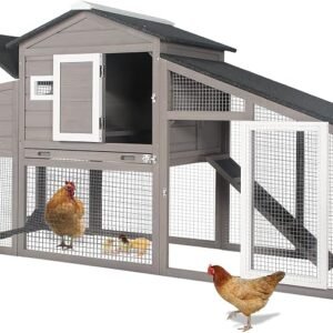 Ketive Large Wooden Chicken Coop | Outdoor Hen House with Run | Mobile Wheels | Grey