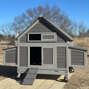 GUTINNEEN Large Chicken Coop on Wheels | 67.3" Mobile Wooden Hen House | 6–8 Chickens | 6 Nesting Boxes