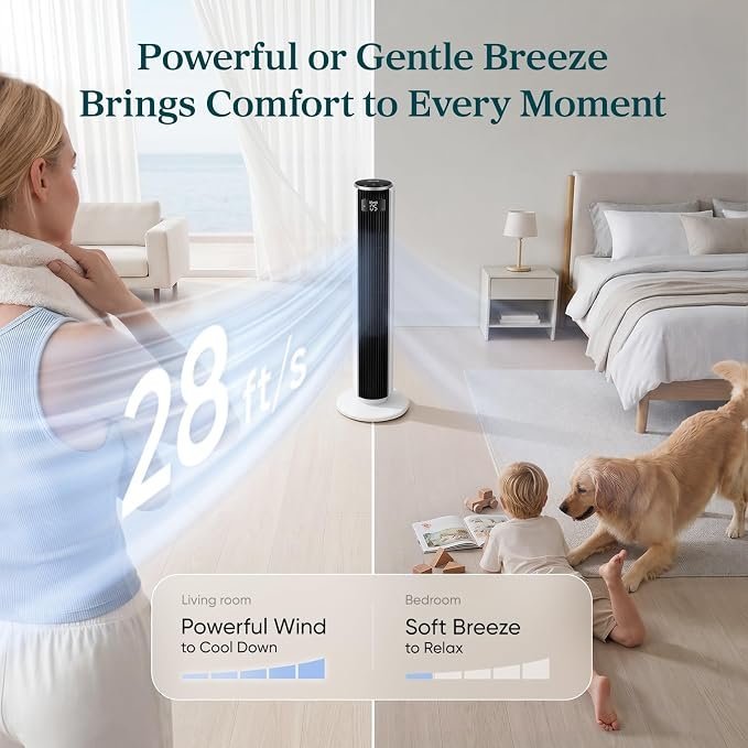 Levoit Tower Fan for Bedroom, 28ft/s Fans that Blow Cold Air, 28dB Quiet - Image 3
