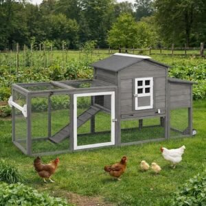 Ketive Chicken Coop with Run & Wheels | Wooden Hen House | Nesting Box | Asphalt Roof | Removable Tray
