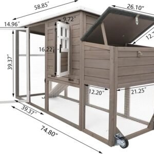 PetsCosset 75" Wooden Chicken Coop | Run & Wheels | 1–4 Chickens | Outdoor Hen House