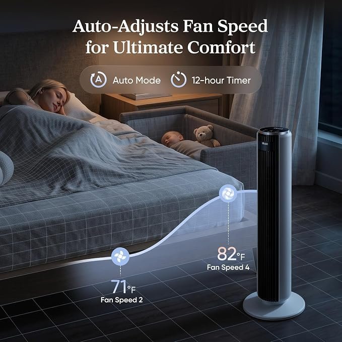 Levoit Tower Fan for Bedroom, 28ft/s Fans that Blow Cold Air, 28dB Quiet - Image 2
