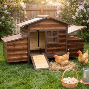 Large Wooden Chicken Coop | Outdoor Hen House | Nesting Boxes | Brown Poultry Shelter