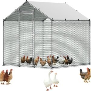 VEVOR Metal Chicken Coop | 6.56 x 6.56 x 6.56 FT Walk-In Chicken Run | Covered Hen House | Security Lock