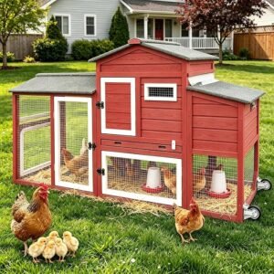 PetsCosset Backyard Chicken Coop | Run & Wheels | 2–3 Chickens | Portable Outdoor Hen House