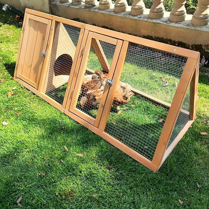 A-Frame Rabbit Hutch & Chicken Coop | Wooden Small Animal Cage | 2 Doors | Ventilated Wire Run | 47 x 18 x 19.5"