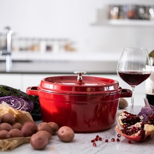 STAUB Cast Iron Dutch Oven 4-qt Round Cocotte, Made in France, Serves 3-4, Cherry - Image 2