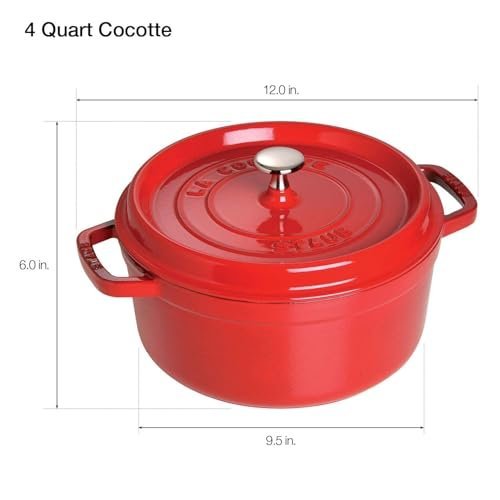 STAUB Cast Iron Dutch Oven 4-qt Round Cocotte, Made in France, Serves 3-4, Cherry - Image 3