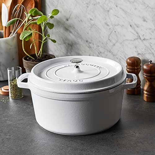 Staub Cast Iron 2.75-qt Round Cocotte - White Truffle, Made in France - Image 2