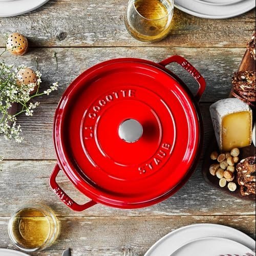 STAUB Cast Iron Dutch Oven 4-qt Round Cocotte, Made in France, Serves 3-4, Cherry - Image 4